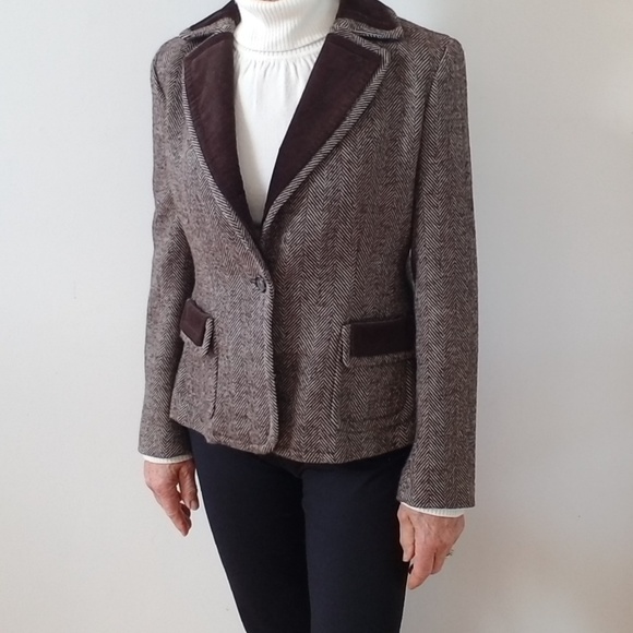 Talbots Jackets & Blazers - Talbot VTG Herringbone Suede Brown Wool Blend Blazer